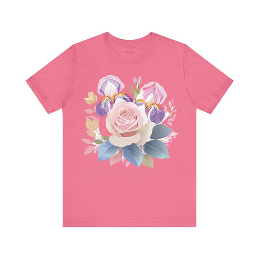 Natural Cotton Tee Shirt with Flowers