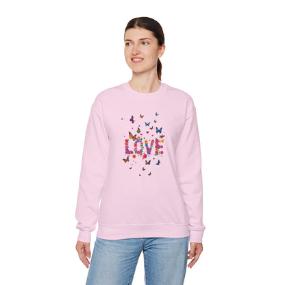 Unisex Floral Love Butterfly Sweatshirt 50 50 Cotton Poly Valentines Day