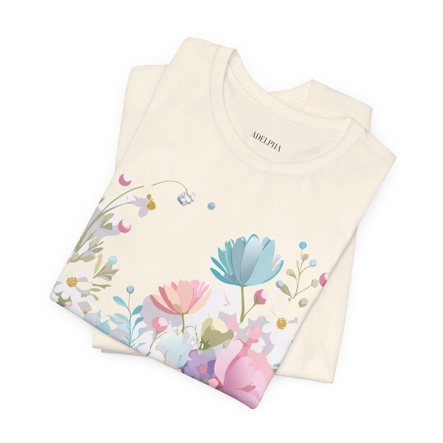 Natural Cotton Tee Shirt with Flowers