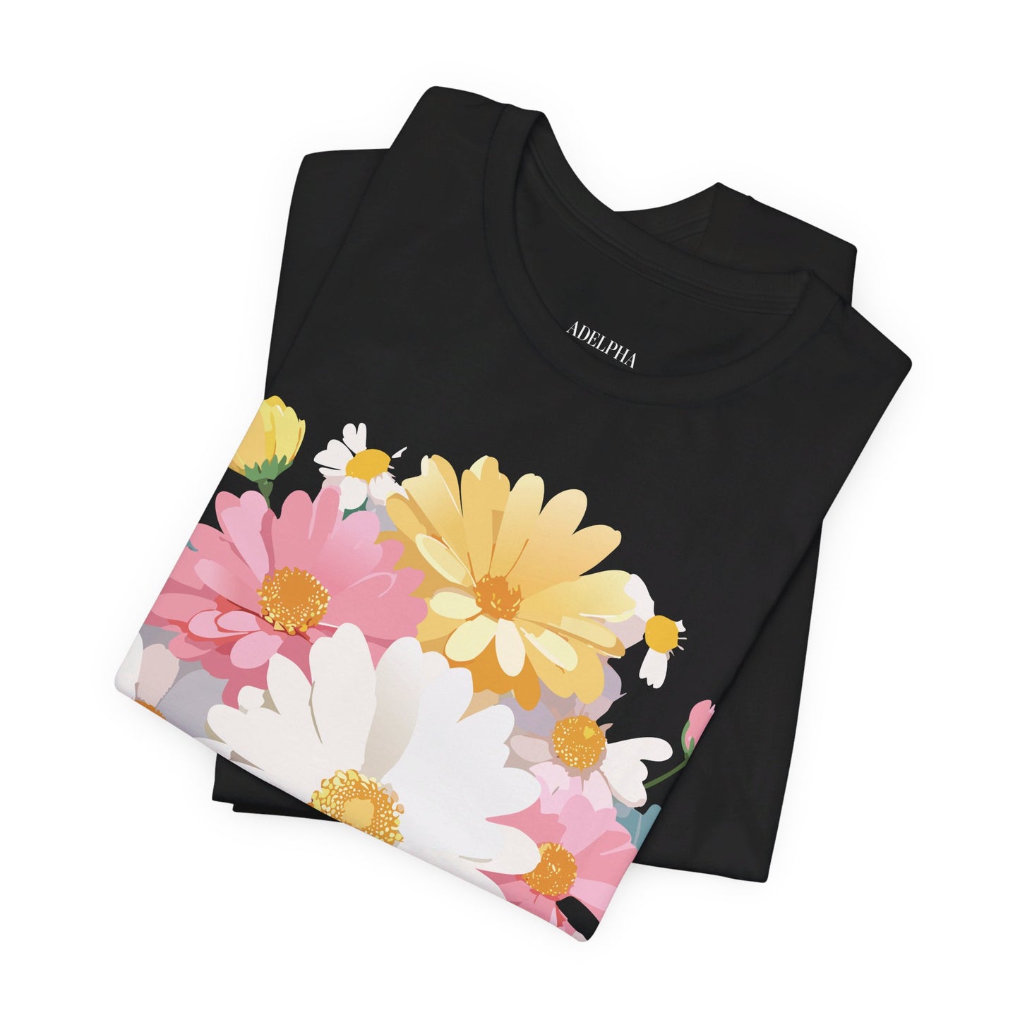 Natural Cotton Tee Shirt with Flowers