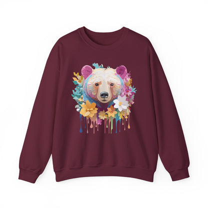 Unisex Floral Bear Sweatshirt With Art Design Gildan 18000 Crewneck