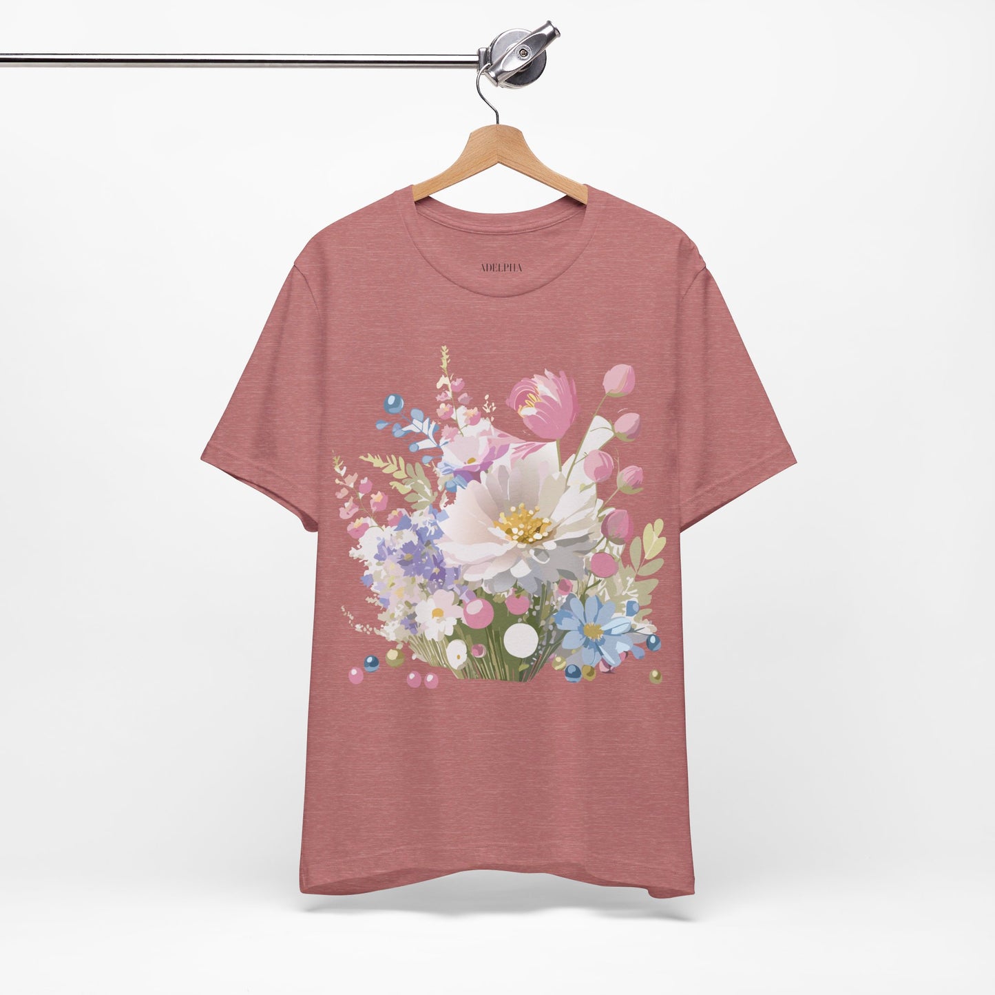 Natural Cotton Tee Shirt with Flowers