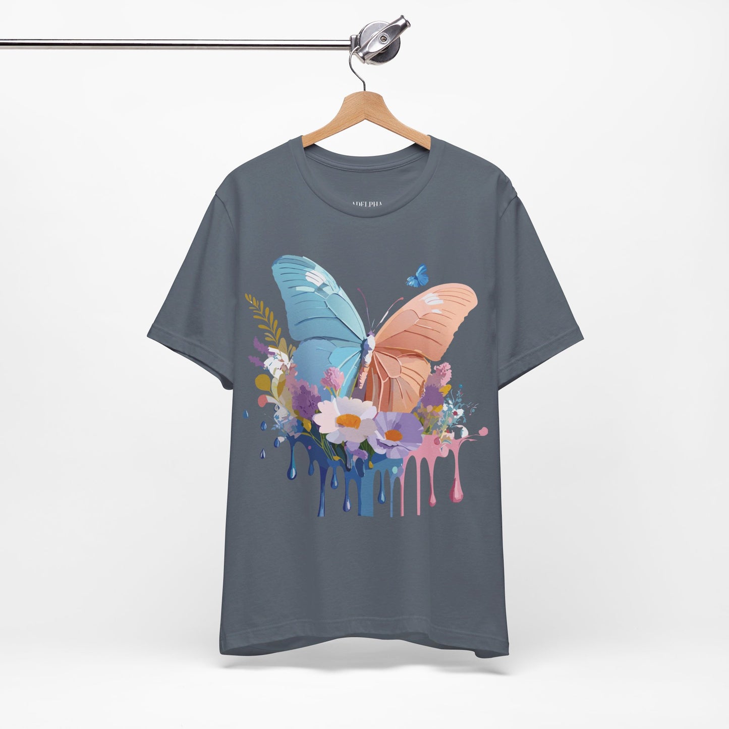 Natural Cotton Tee Shirt with Butterfly