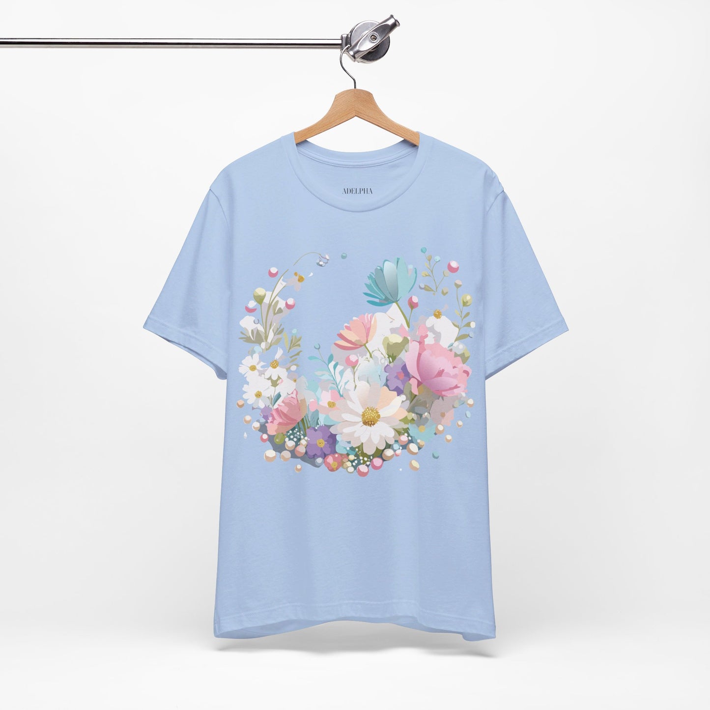 Natural Cotton Tee Shirt with Flowers