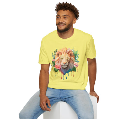 Gildan Unisex Lion Shirt Floral Lion Tee Animal Print Softstyle Tee