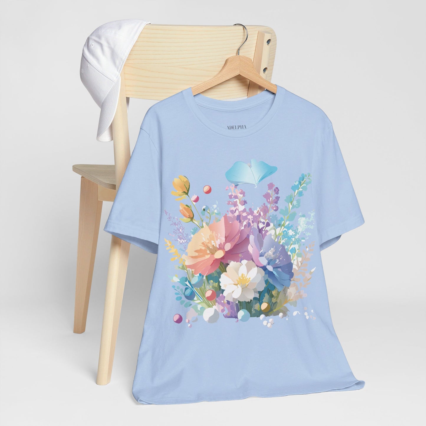 Natural Cotton Tee Shirt with Flowers