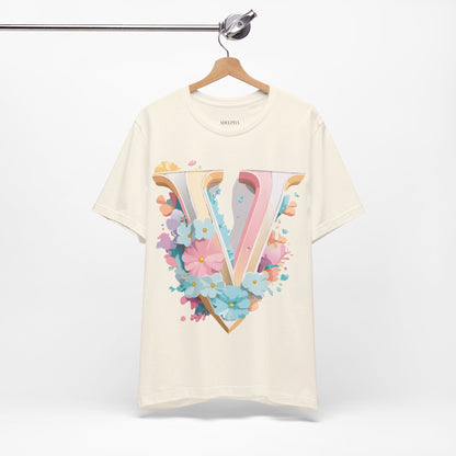 Natural Cotton Tee Shirt - Letters Collection - V Printify