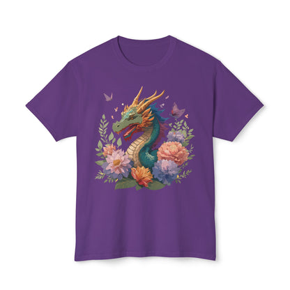 Dragon Art Tee Unisex Vintage Floral Tee Full Color Print HD Cotton