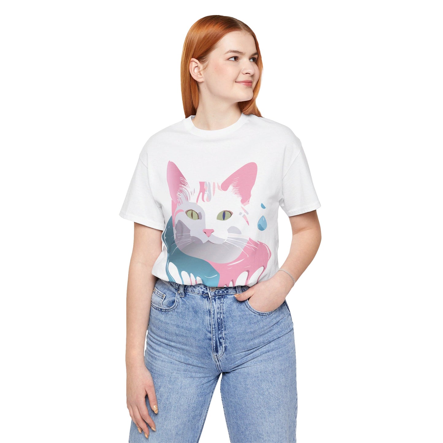 Natural Cotton Tee Shirt with Cat