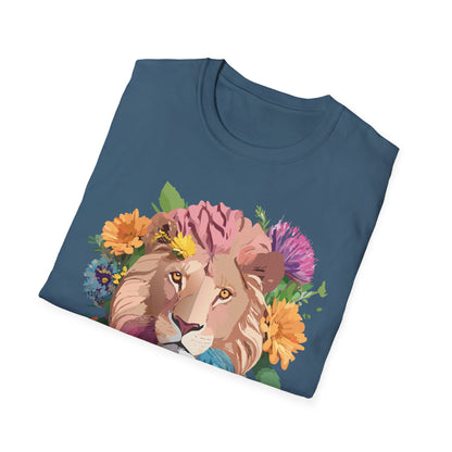 Floral Lion Shirt Unisex Tee Animal Print Gildan Softstyle 64000