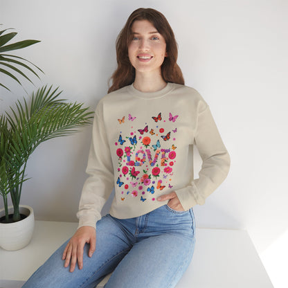 Unisex Floral Love Butterfly Sweatshirt Fifty Fifty Cotton Poly Valentine Day