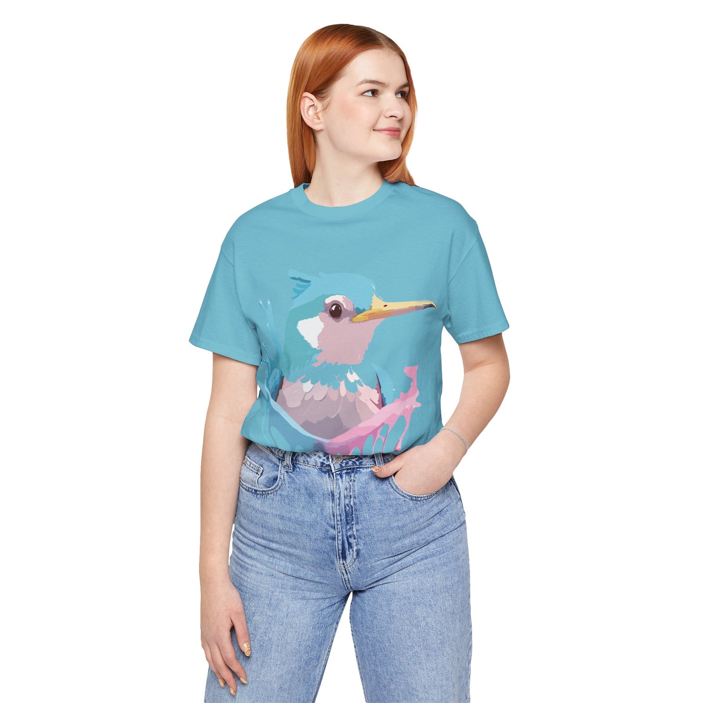 Natural Cotton Tee Shirt with Bird