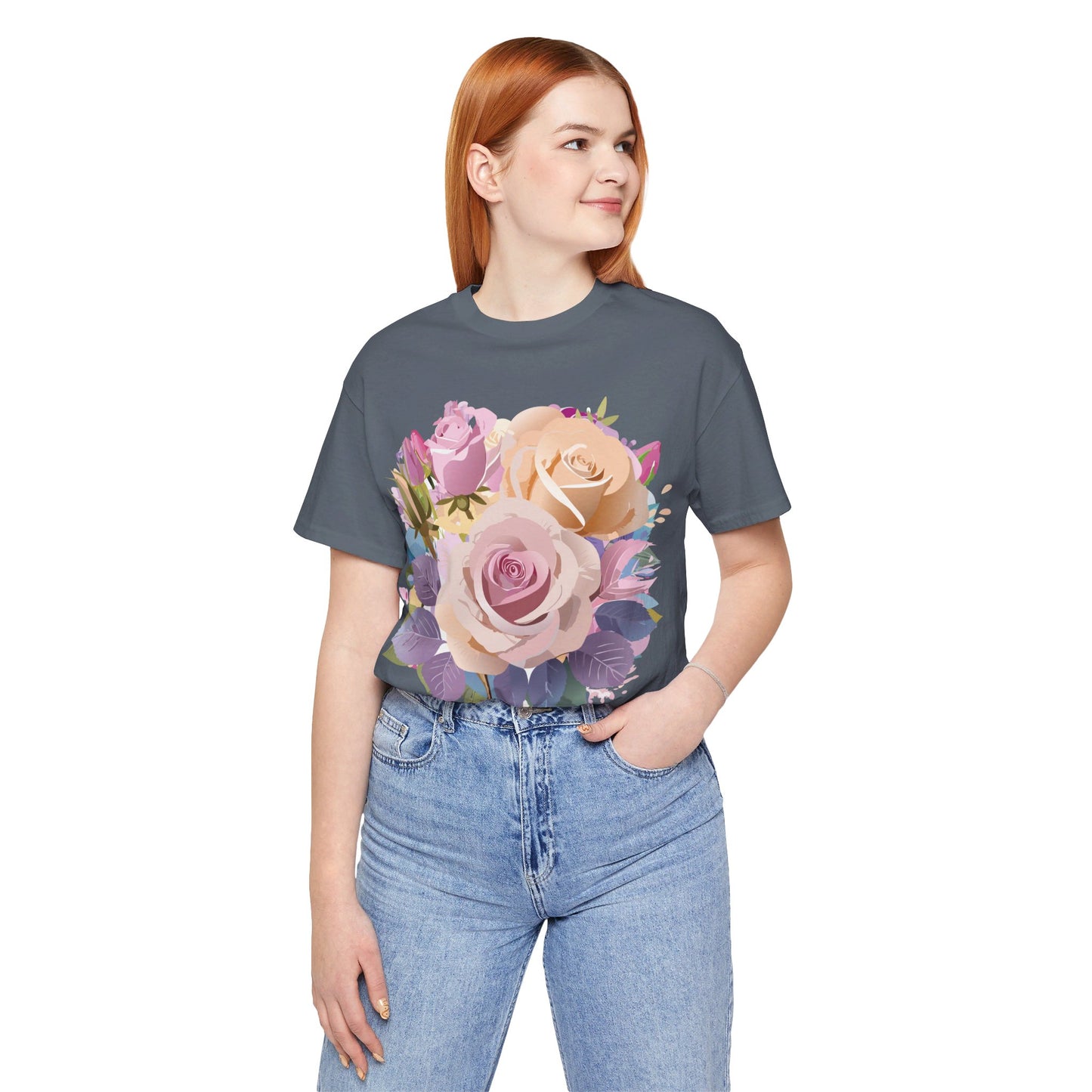 Natural Cotton Tee Shirt with Flowers