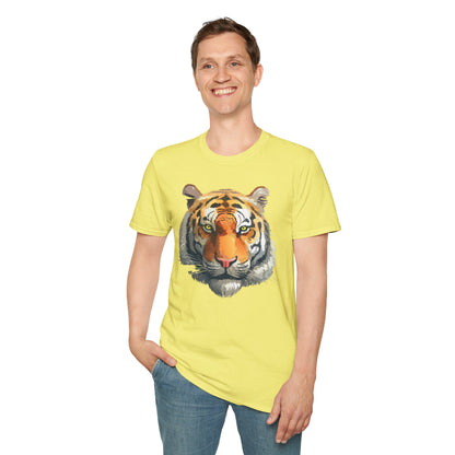Tiger Print T Shirt Unisex Animal Tee 100 Percent Cotton Softstyle Gildan 64000