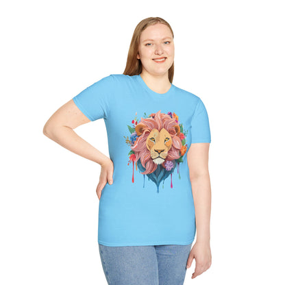 Lion Shirt Unisex Floral Lion Tee Animal Print Softstyle Tee