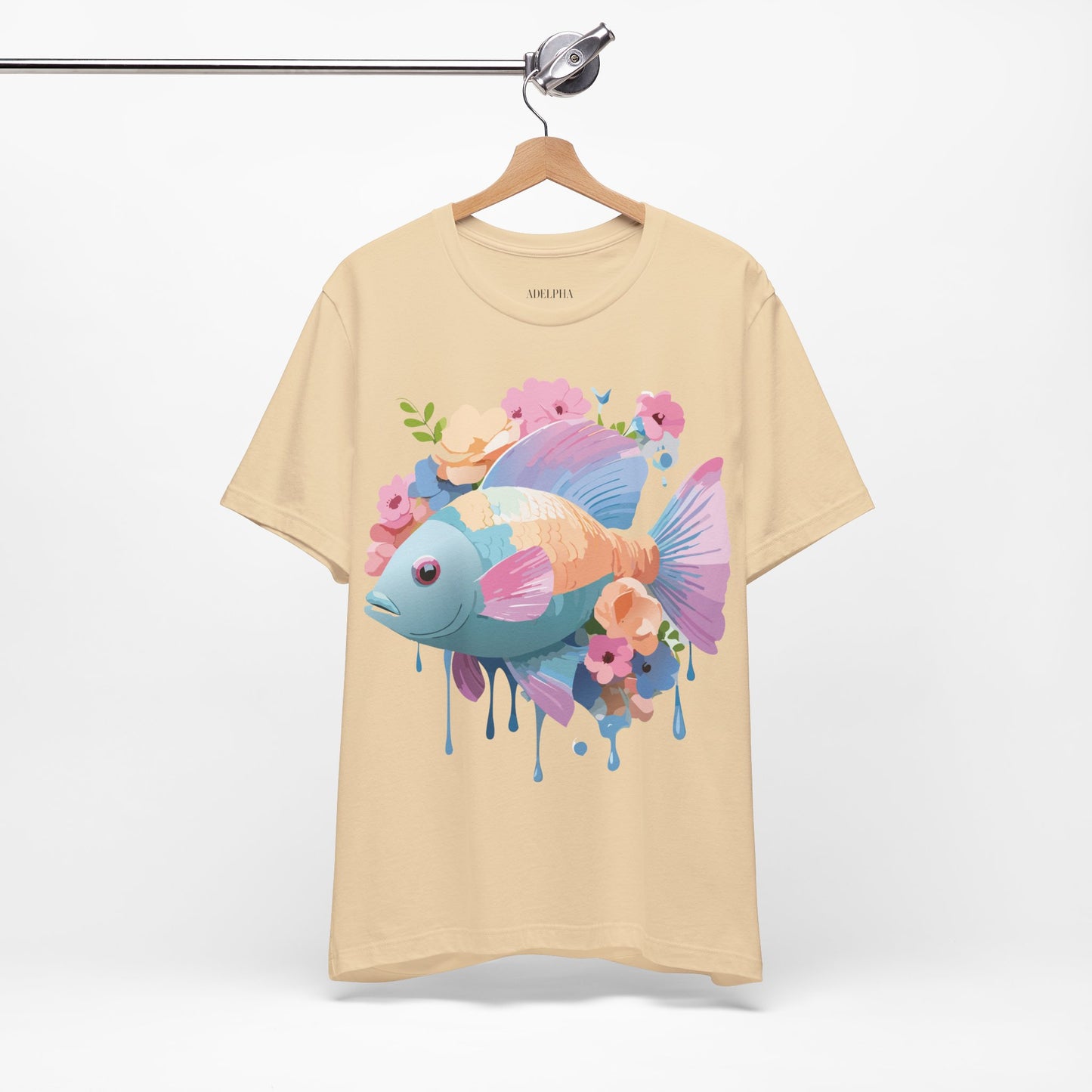 Natural Cotton Tee Shirt with Fish