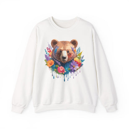 Unisex Floral Bear Sweatshirt Art Design Animals Gildan 18000 Crewneck