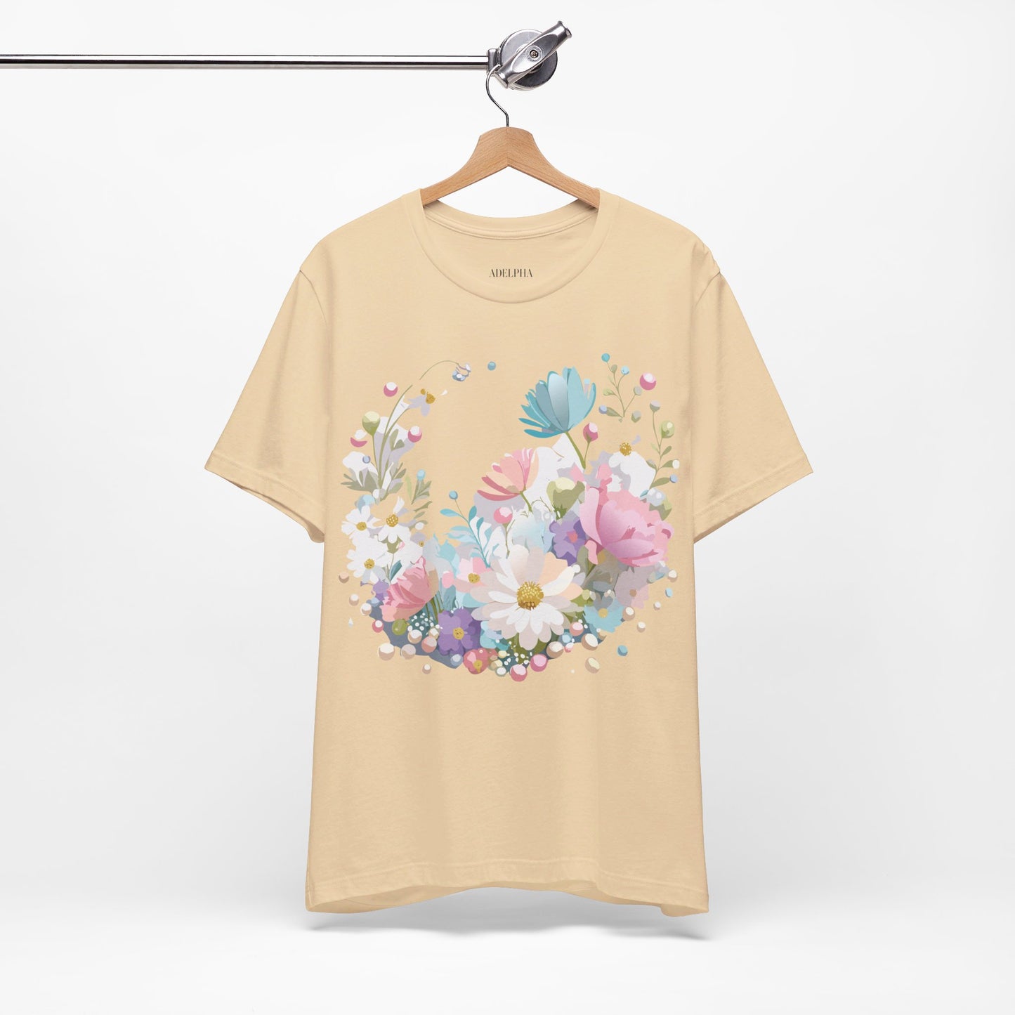 Natural Cotton Tee Shirt with Flowers