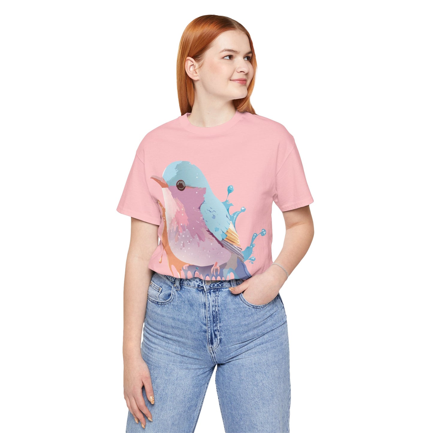 Natural Cotton Tee Shirt with Bird