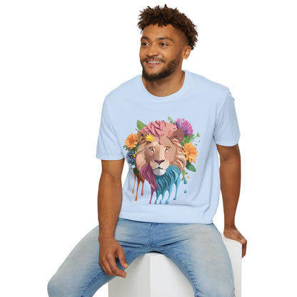 Floral Lion Shirt Unisex Tee Animal Print Gildan Softstyle 64000