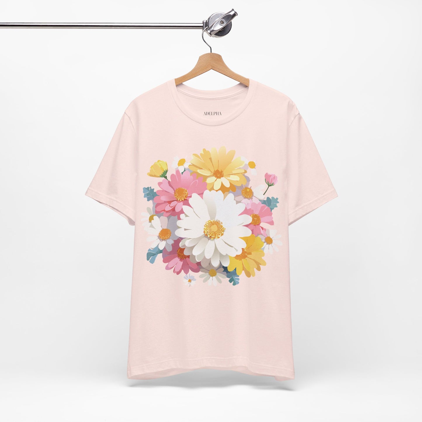 Natural Cotton Tee Shirt with Flowers