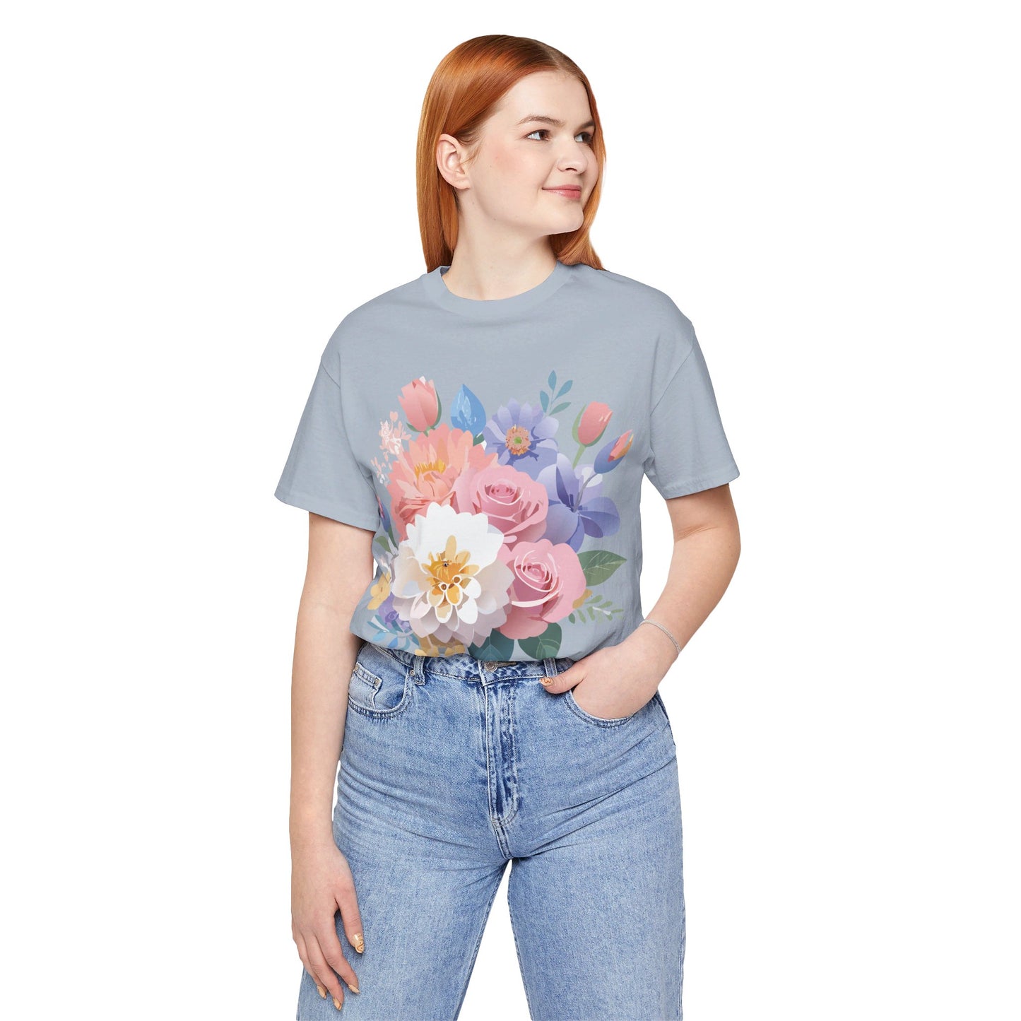 T-shirt en coton naturel avec fleurs