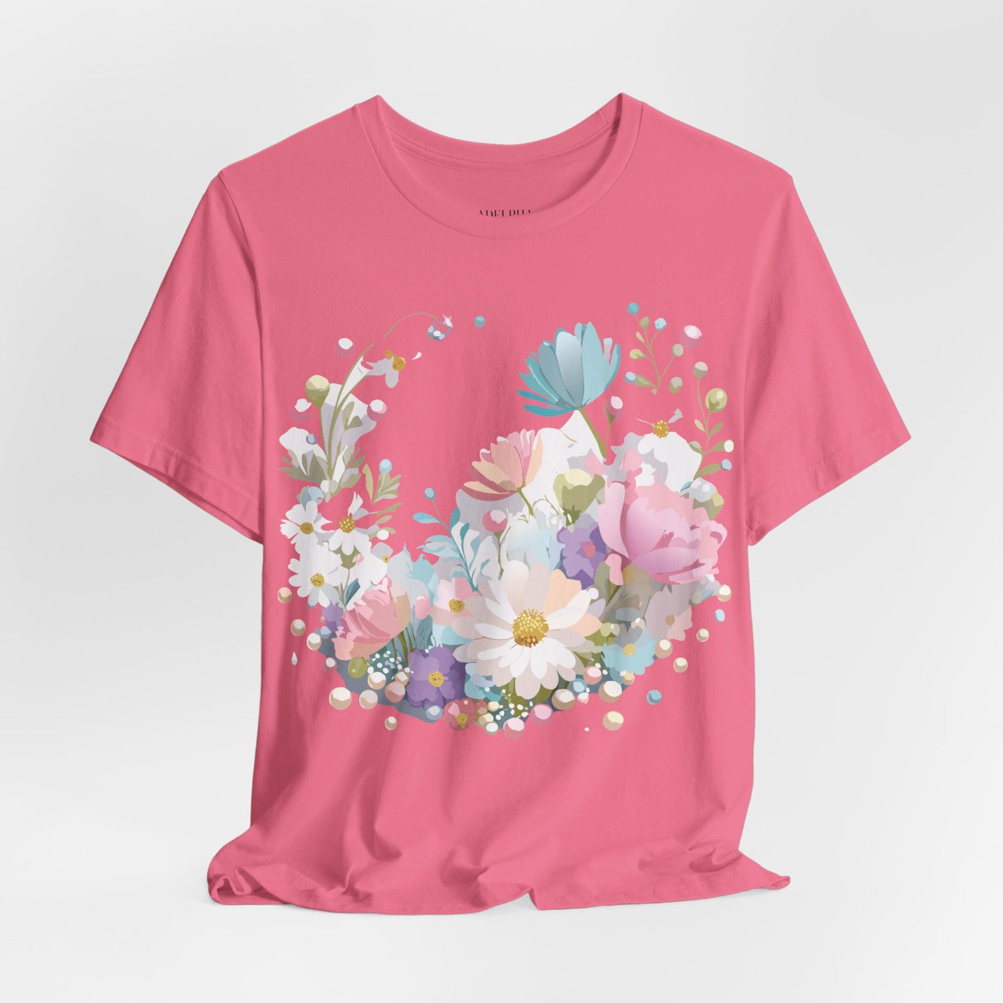 Natural Cotton Tee Shirt with Flowers