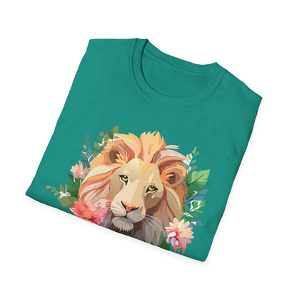 Gildan Unisex Lion Shirt Floral Lion Tee Animal Print Softstyle Tee