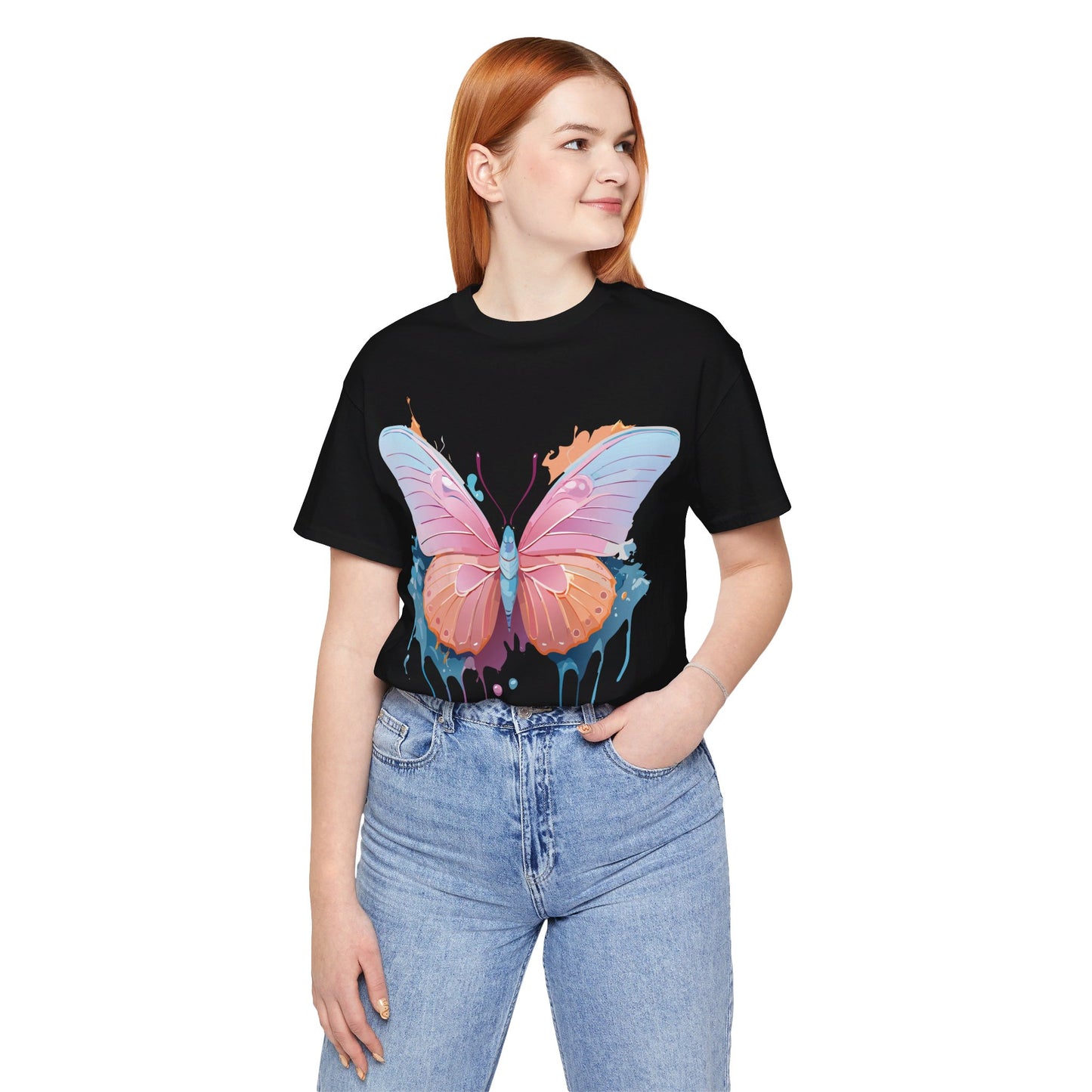 Natural Cotton Tee Shirt with Butterfly