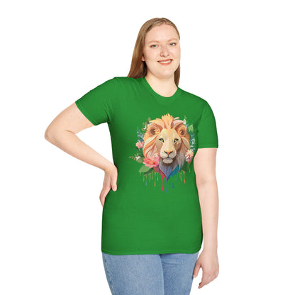 Gildan Unisex Lion Shirt Floral Lion Tee Animal Print Softstyle Tee