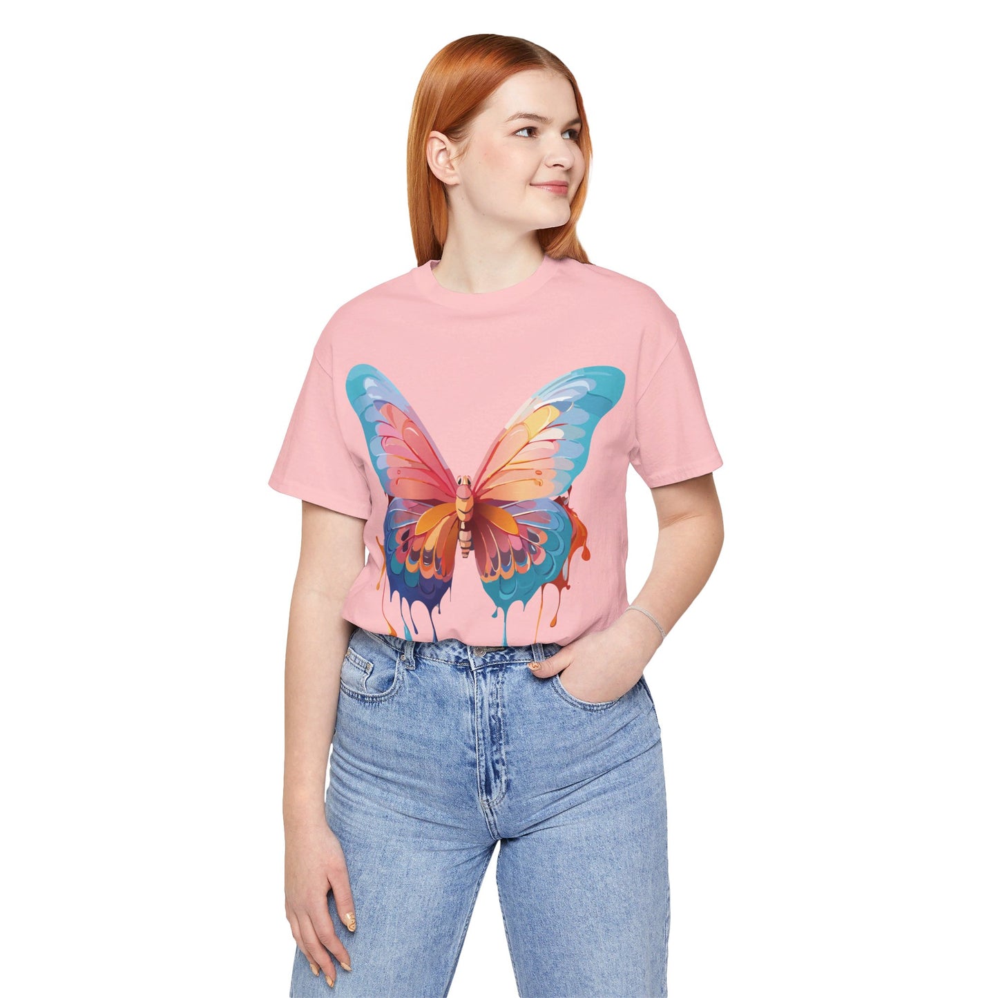 Natural Cotton Tee Shirt with Butterfly