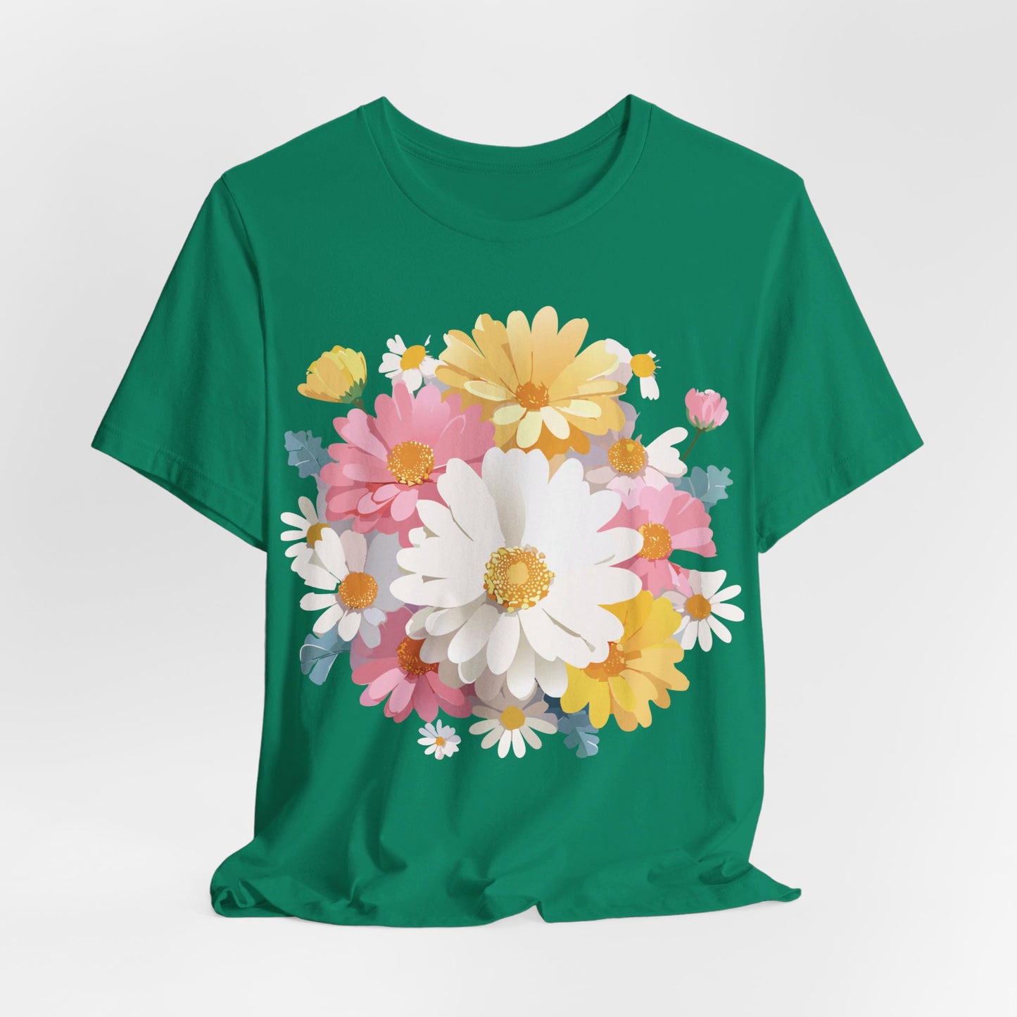 Natural Cotton Tee Shirt with Flowers