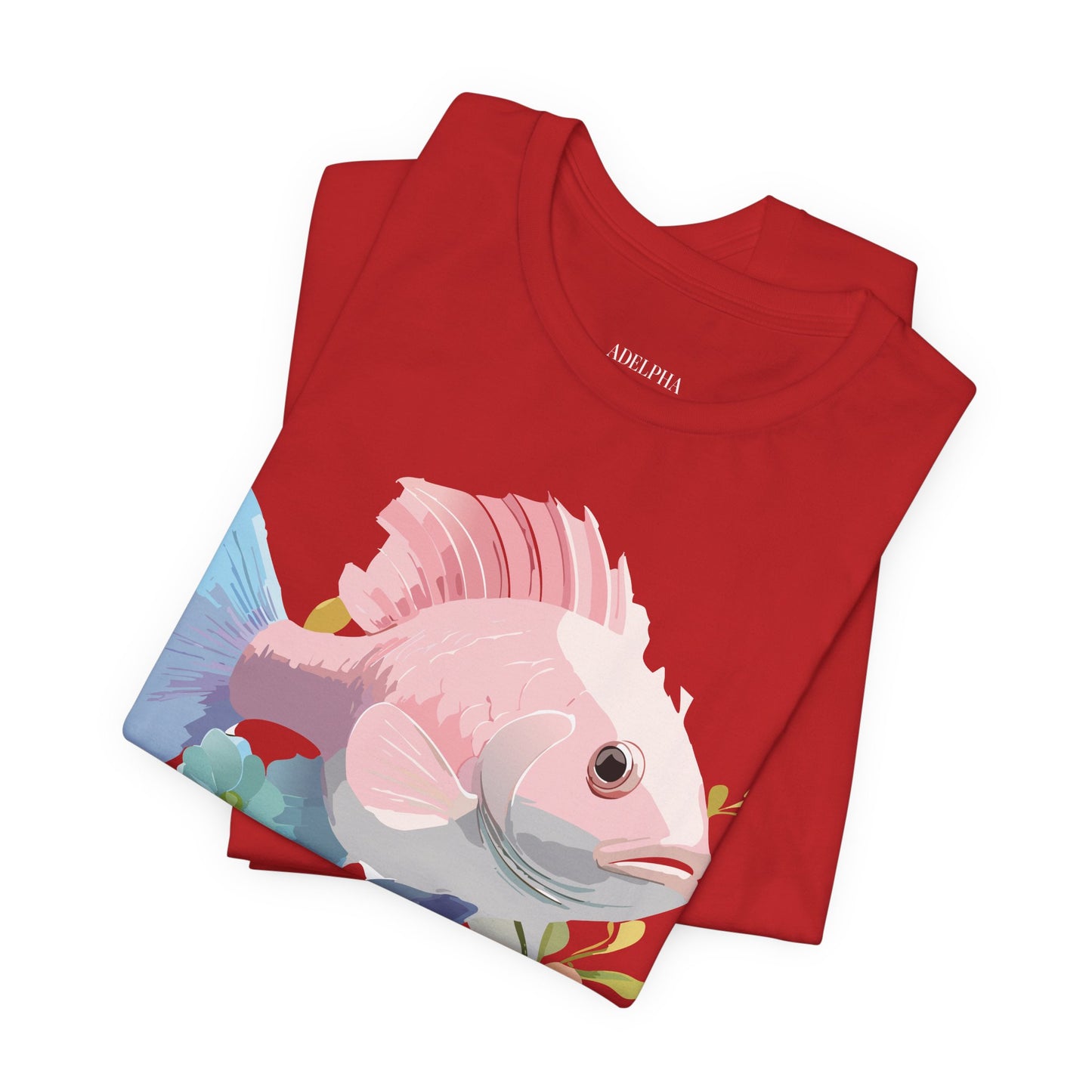 Natural Cotton Tee Shirt with Fish