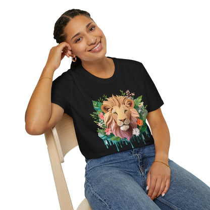 Lion Shirt Unisex Floral Lion Tee Animal Print Short Sleeve Tee
