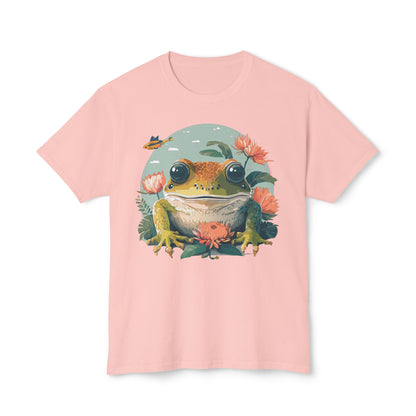 Vintage Frog Art T Shirt With Floral Full Color Print Unisex Tee