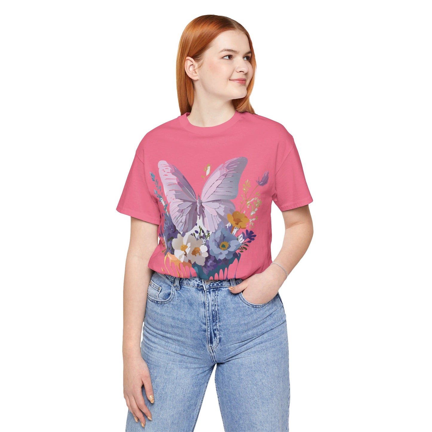 Natural Cotton Tee Shirt with Butterfly