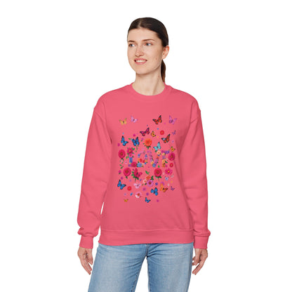 Unisex Floral Love Butterfly Sweatshirt Fifty Fifty Cotton Poly Valentine Day
