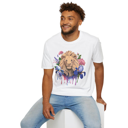 Unisex Softstyle Lion Shirt Floral Lion Tee Animal Print Graphic Tee