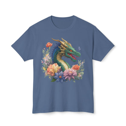 Dragon Art Tee Shirt Unisex Floral Print Cotton Tee USA Made