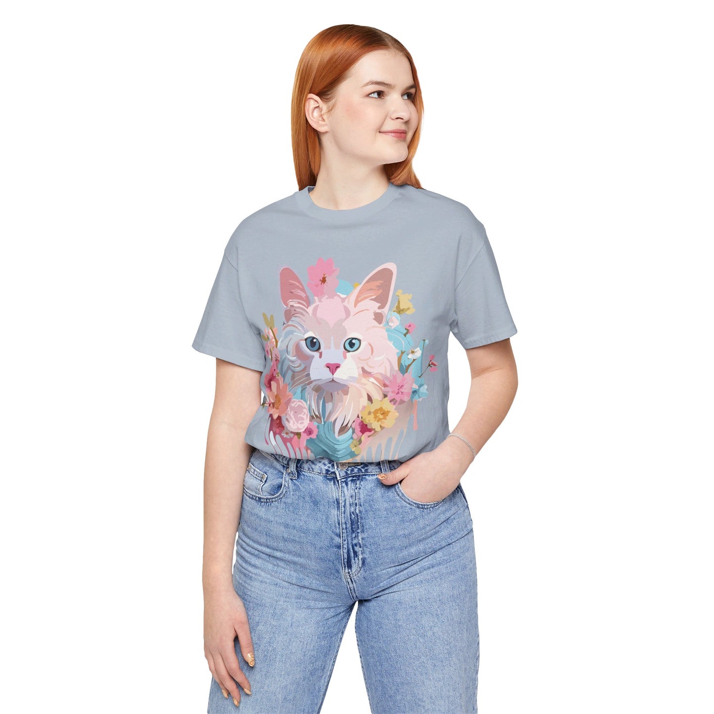 Natural Cotton Tee Shirt with Cat