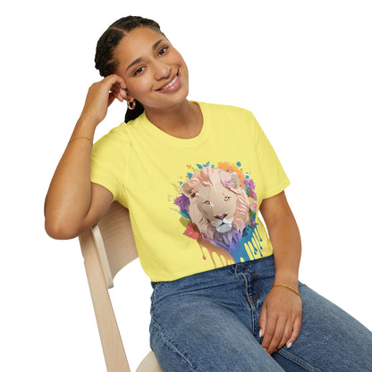Unisex Lion Shirt Floral Lion Tee Softstyle Gildan 64000 100 Percent Cotton