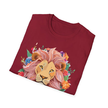 Lion Shirt Unisex Floral Lion Tee Animal Print Softstyle Tee