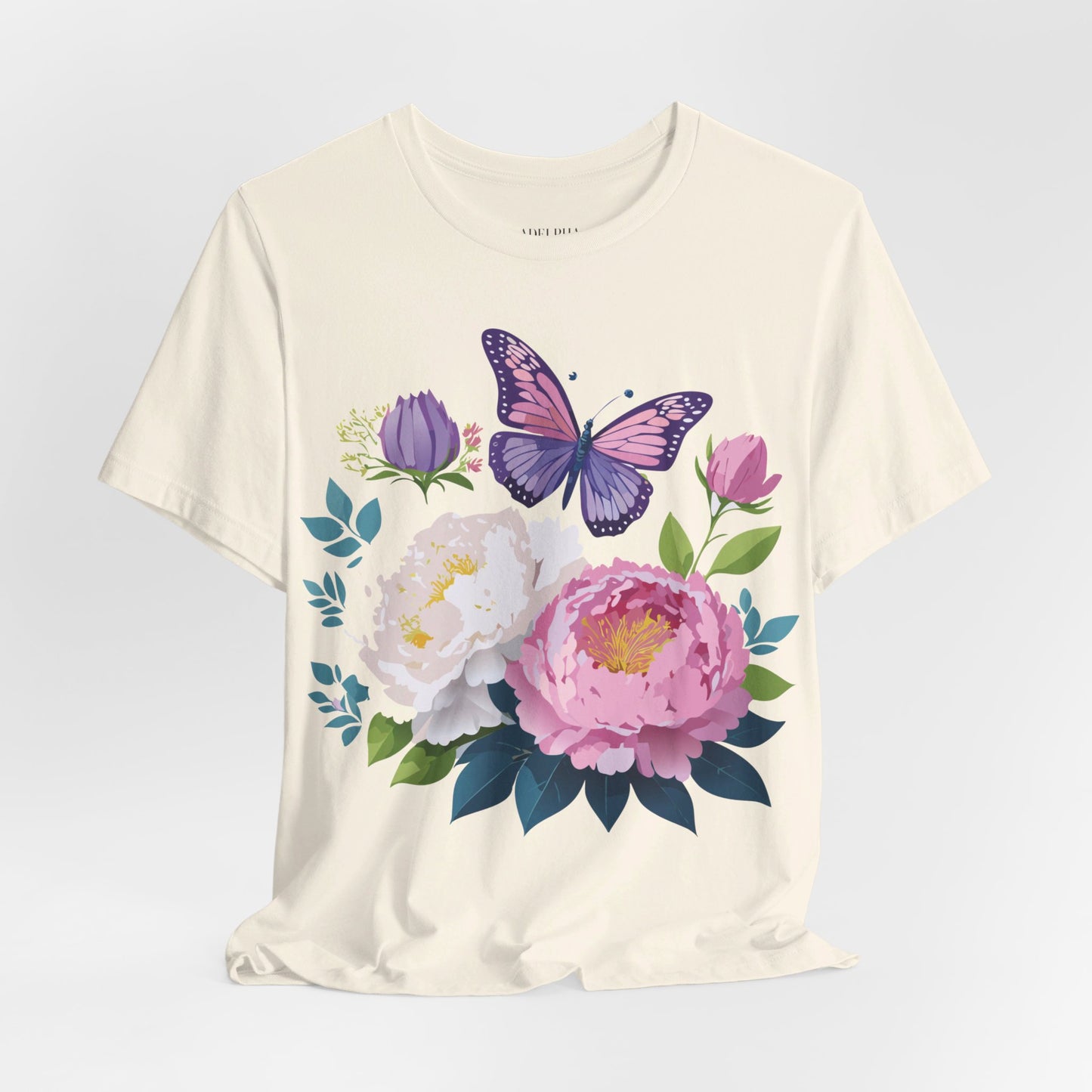 Natural Cotton Tee Shirt with Flowers