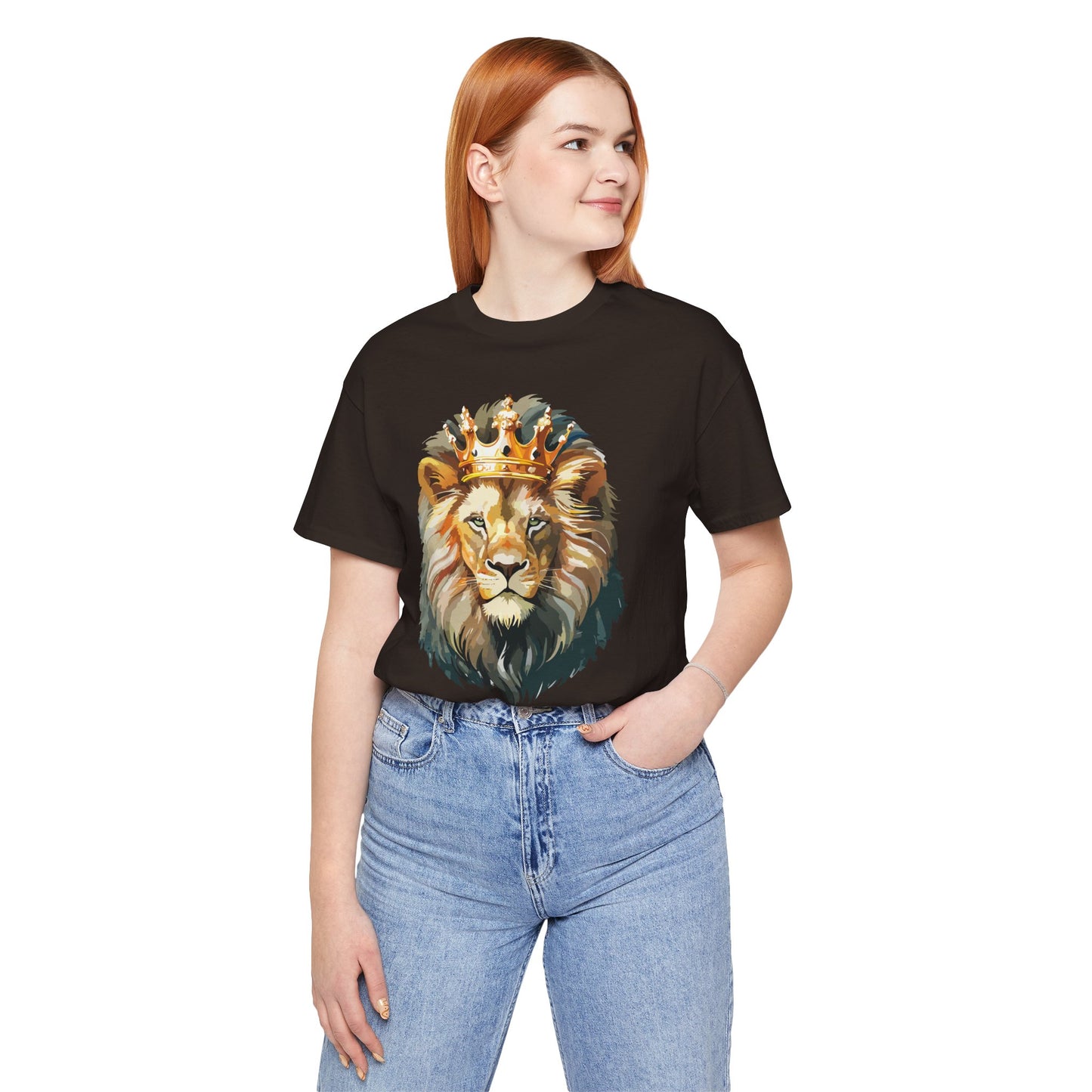 Lion with Crown Tee Unisex Cotton T-Shirt Regal King Lion Illustration, Wildlife Graphic Shirt - 1