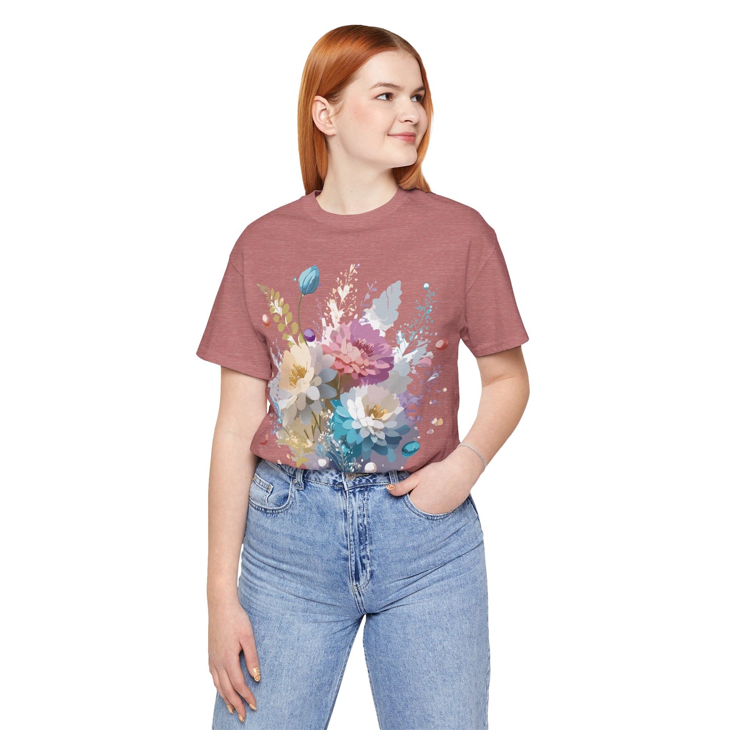 Natural Cotton Tee Shirt with Flowers