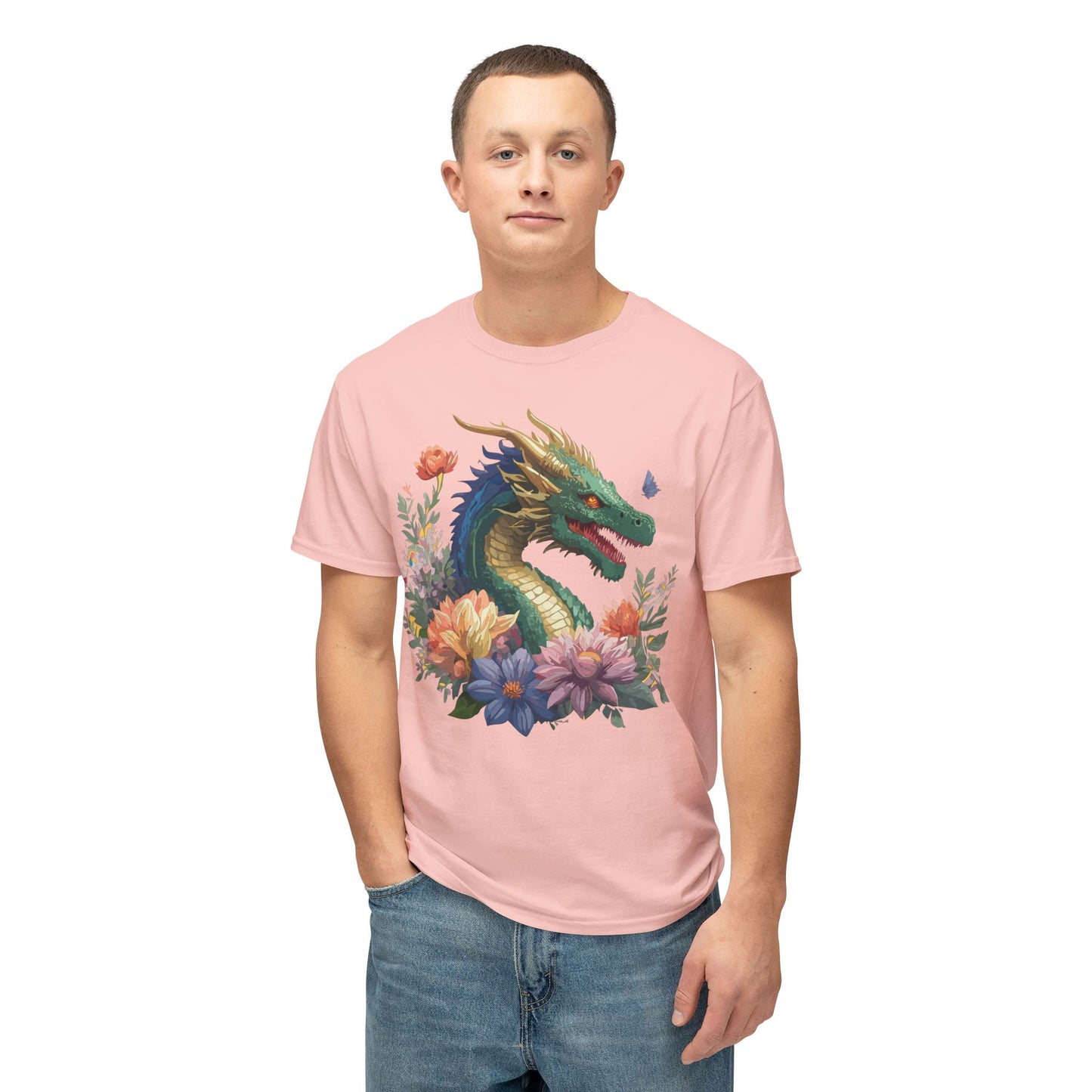Dragon T-Shirt, Vintage Dragon Tee, Floral Tees, Dragon Art Design Shirt, Tee Shirt with Dragon 5