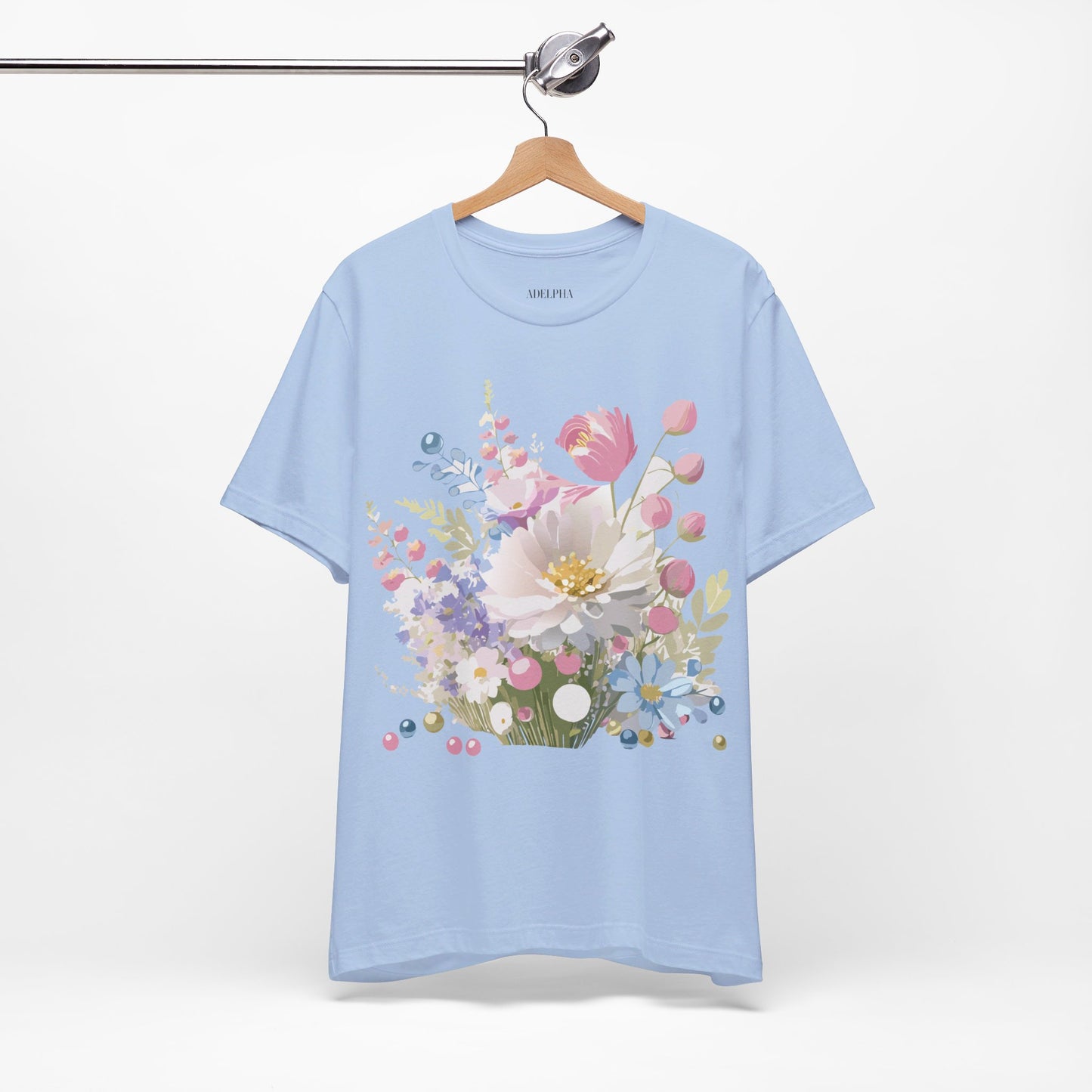 Natural Cotton Tee Shirt with Flowers