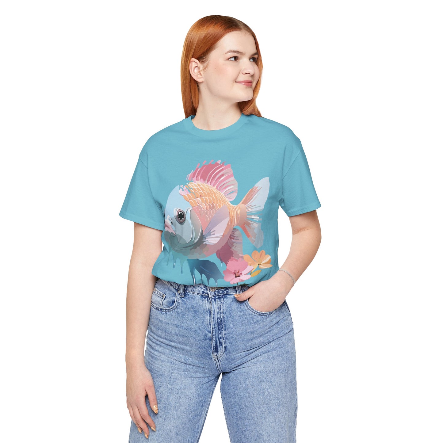 Natural Cotton Tee Shirt with Fish