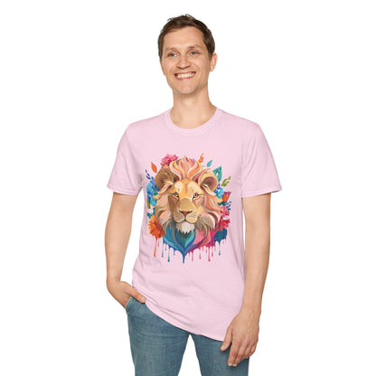 Lion Shirt Unisex Floral Lion Tee Gildan Softstyle 64000 Lightweight Cotton Tee