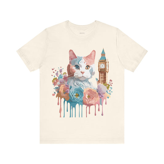 Natural Cotton Tee Shirt with Cat